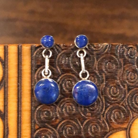 LAPIS LAZULI Sterling Silver 950 Drop Dangle Earrings - Picture 6 of 11
